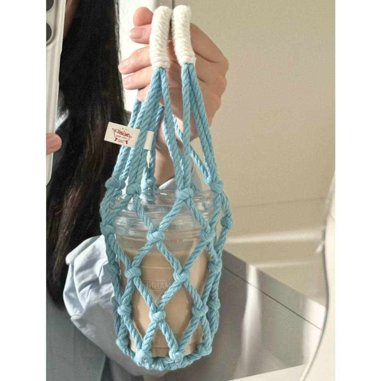 물컵망가방, 순수 손으로 짠, 휴대용 토트백, 밀크티  - Coffee Equipment Travel Bag 리뷰 및 가격
