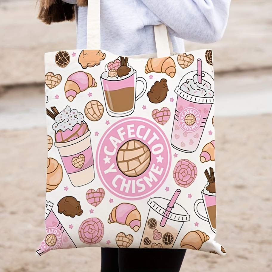 A 러브 하트 커피 스탬프 프린트 캔버스 토트백, 일상 - Coffee Equipment Travel Bag 리뷰 및 가격